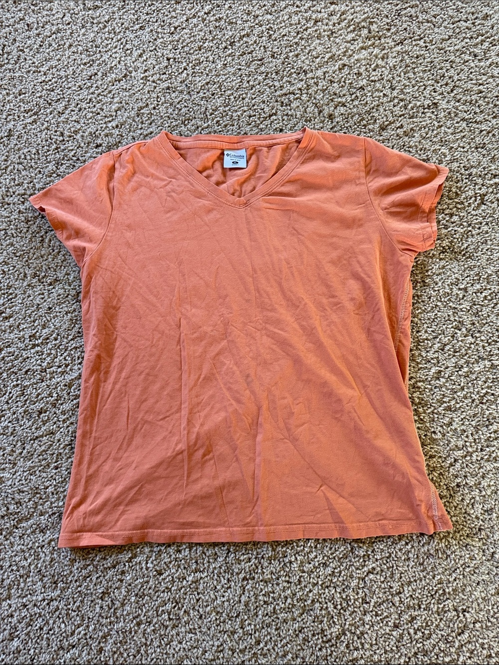 Columbia Women's Short Sleeve V‑Neck Tee in Coral Orange